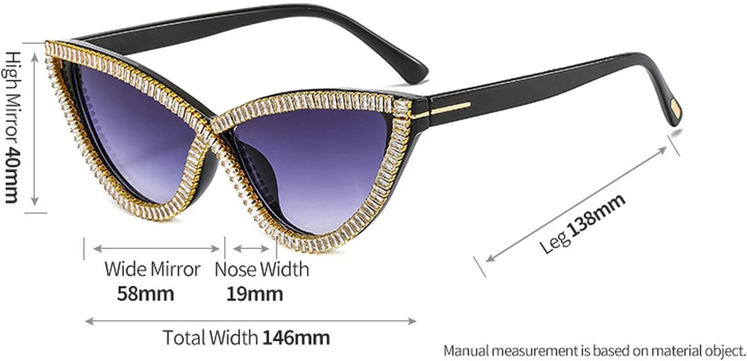 

Солнцезащитные очки «кошачий глаз» с кристаллами и бриллиантами, винтажные треугольные очки с металлическими стразами, блестящие очки для женщин COTIA, Black