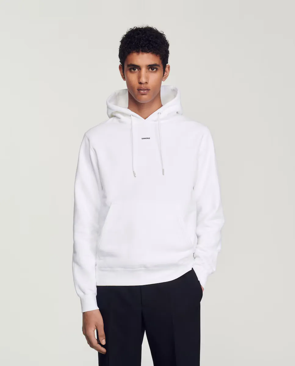 

Мужская толстовка с капюшоном из органического хлопка с вышивкой Sandro, белый