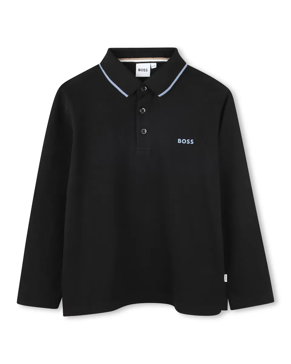 

Рубашка-поло для мальчика с длинными рукавами из 100% хлопка BOSS Kidswear, черный