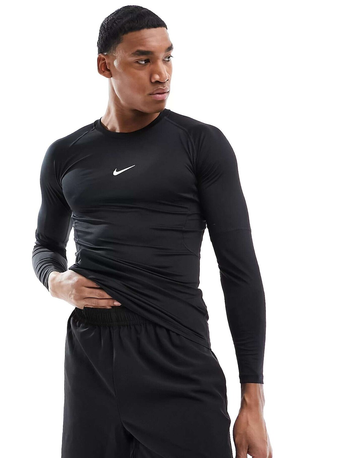 Черная футболка Nike Pro Training Swoosh Dri-Fit с бревенчатыми рукавами Nike — фото 2