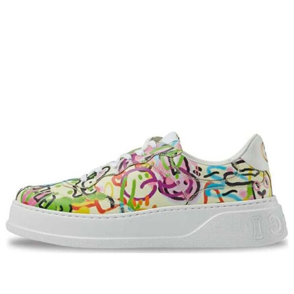 Кроссовки graffiti print platform sneaker 'ivory multi color' Gucci, белый