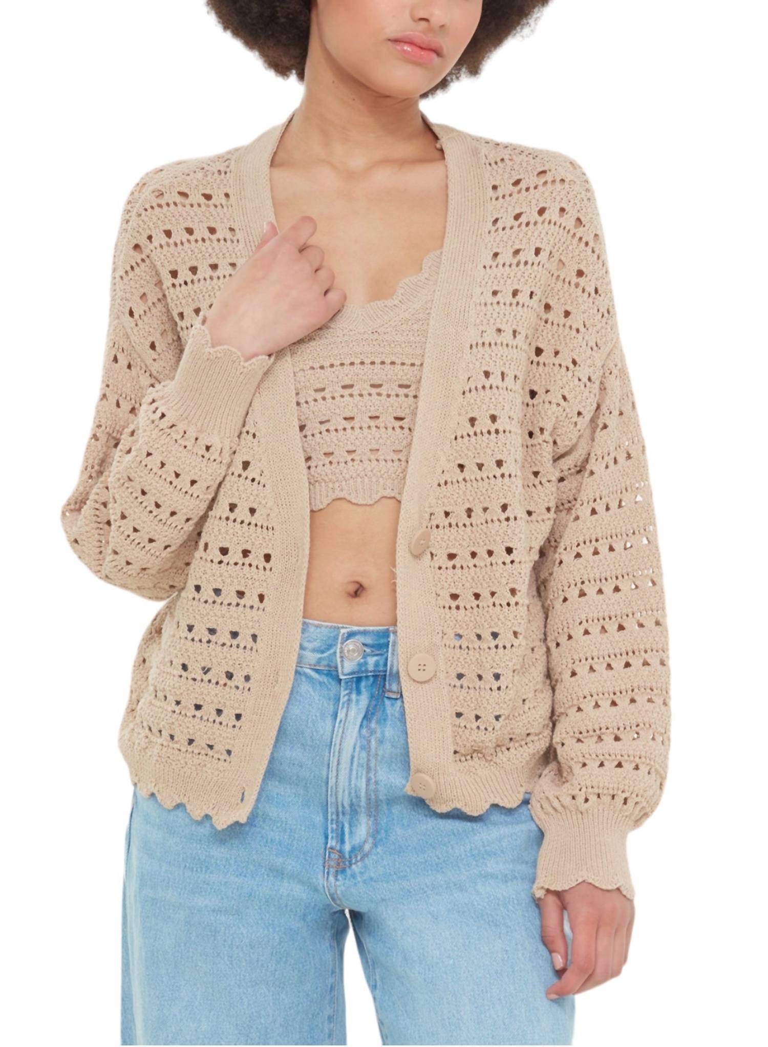 

Вязаный крючком кардиган цвета Deep Taupe Dex