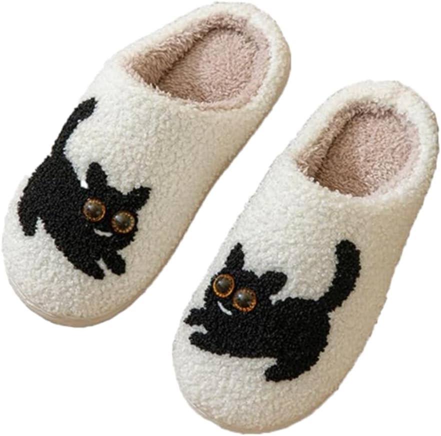 

Тапочки Uewidiod для женщин и мужчин с милыми мультяшными котами, пушистые тапочки с собаками, ретро, удобные домашние тапочки для носки дома и на улице, белый/черный