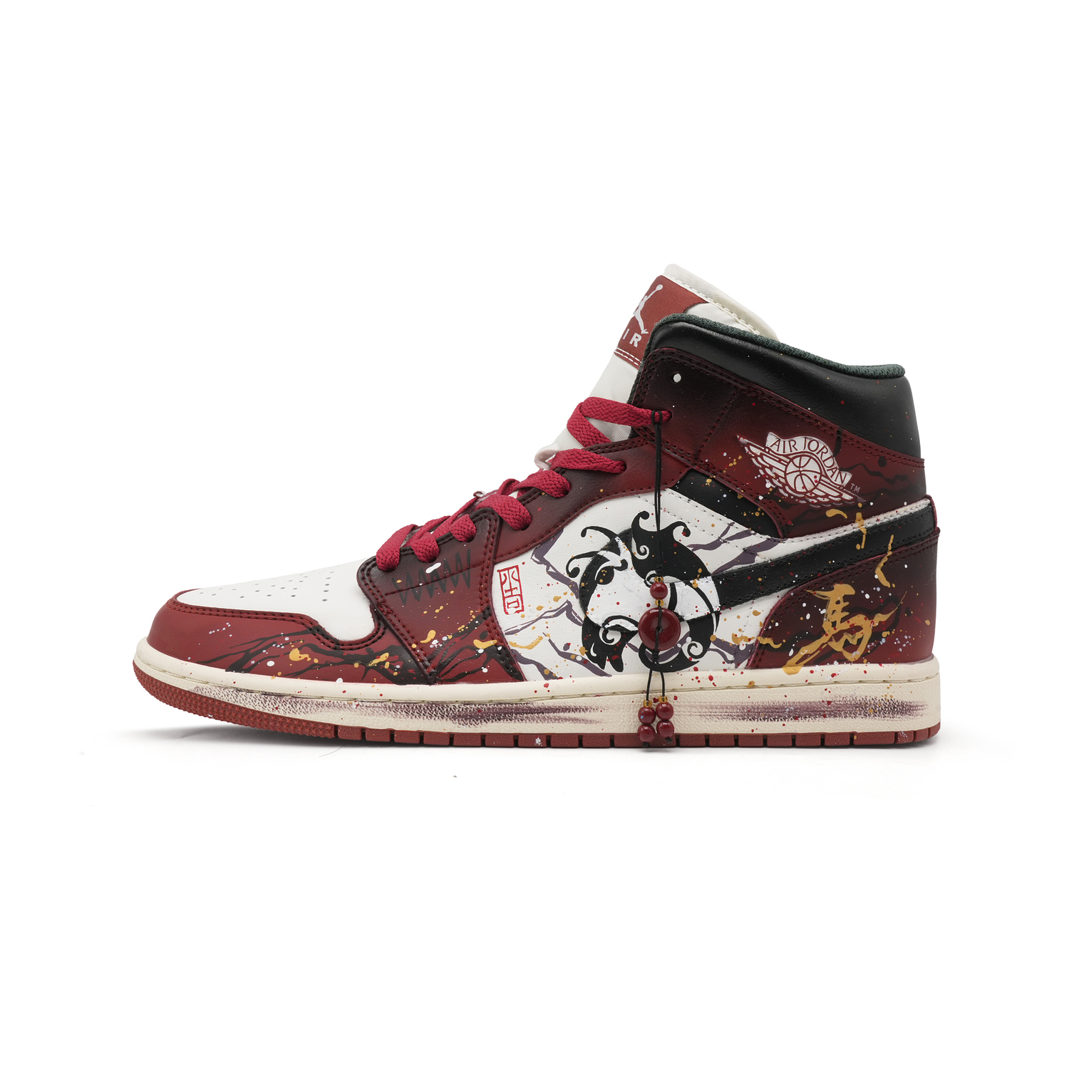 

Jordan Air 1 Year Of The Horse Coverage Mid top Vintage Basketball Shoes Unisex черные красные