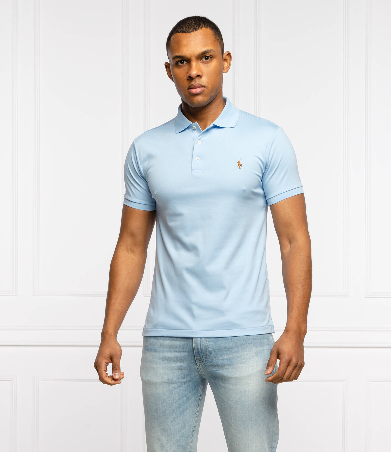 Поло POLO RALPH LAUREN slim fit, небесно-голубой — фото 3