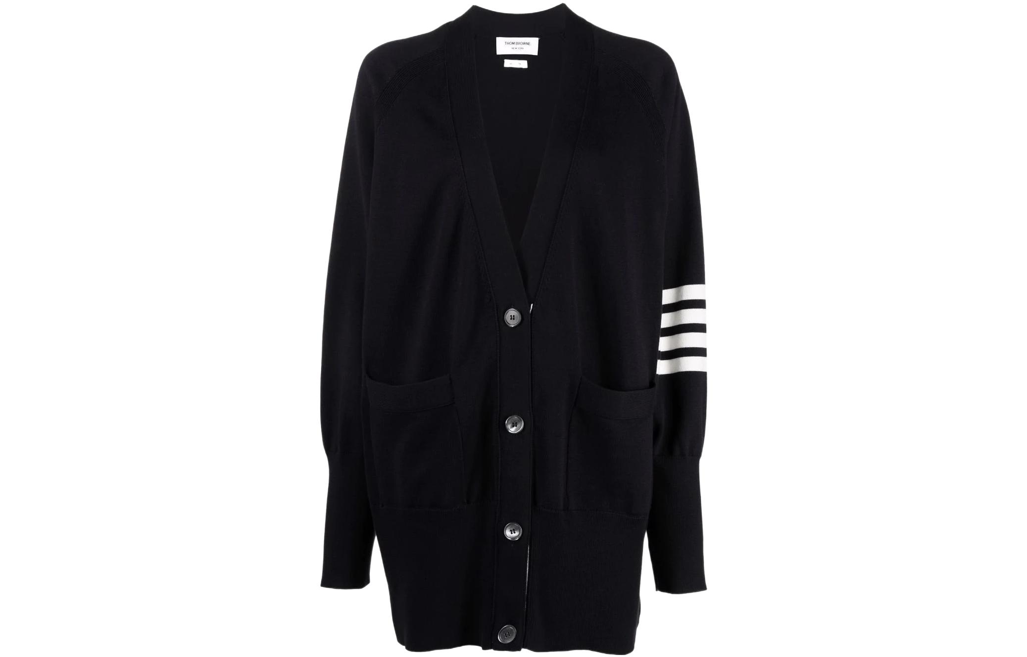 

Кардиган вязаный с длинным рукавом на 4 планках THOM BROWNE, морской синий