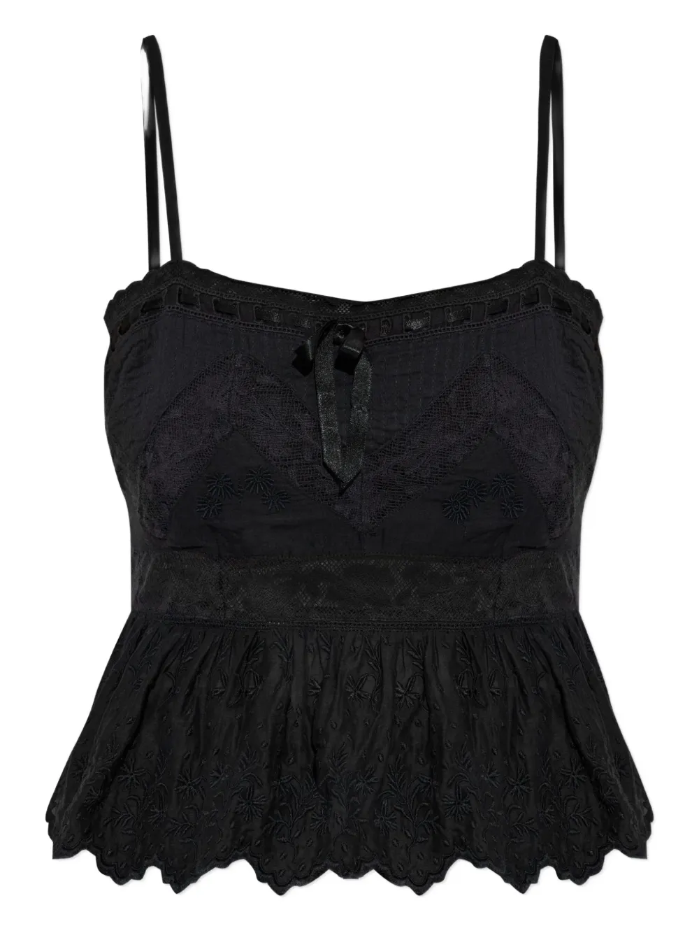 

Вышитый топ с рюшами LoveShackFancy, черный