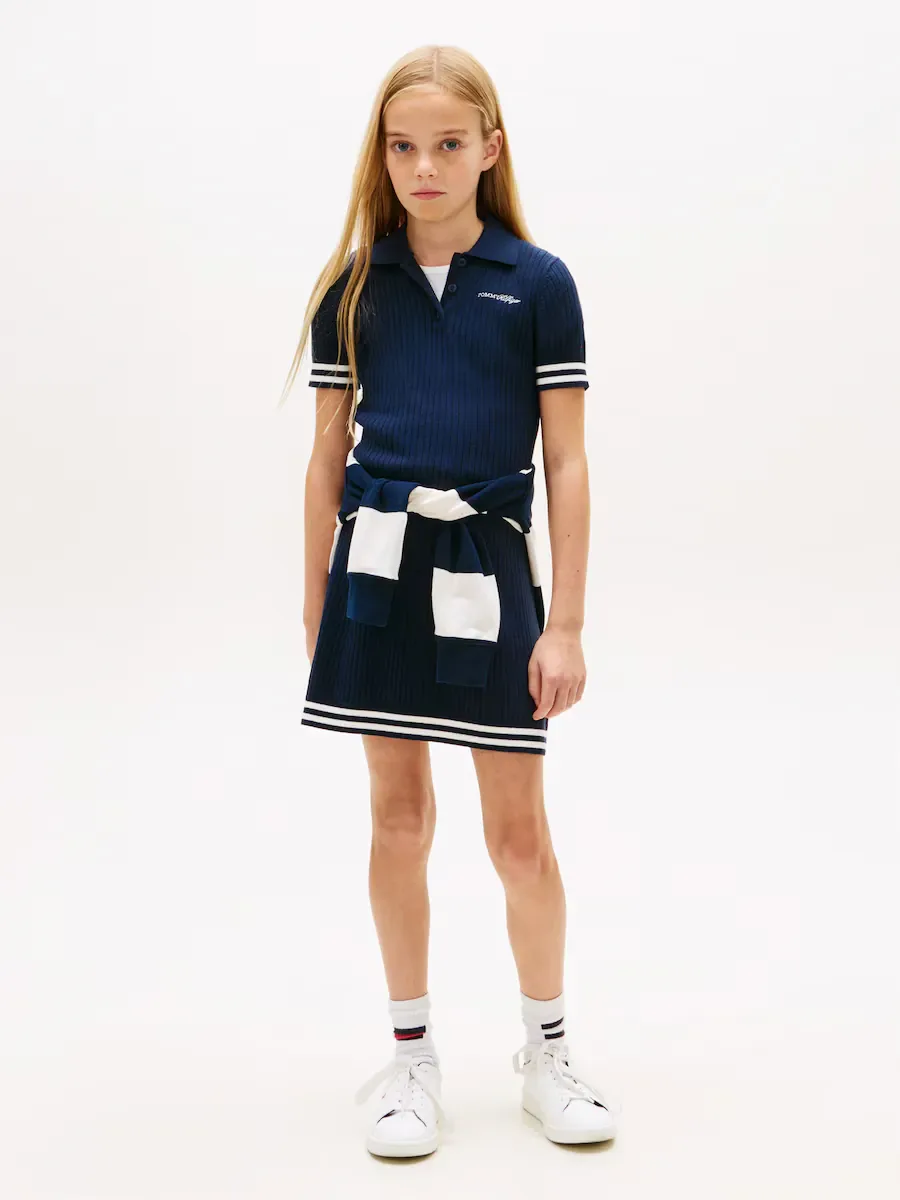 Платье-поло для девочки из трикотажа в рубчик Tommy Hilfiger, синий