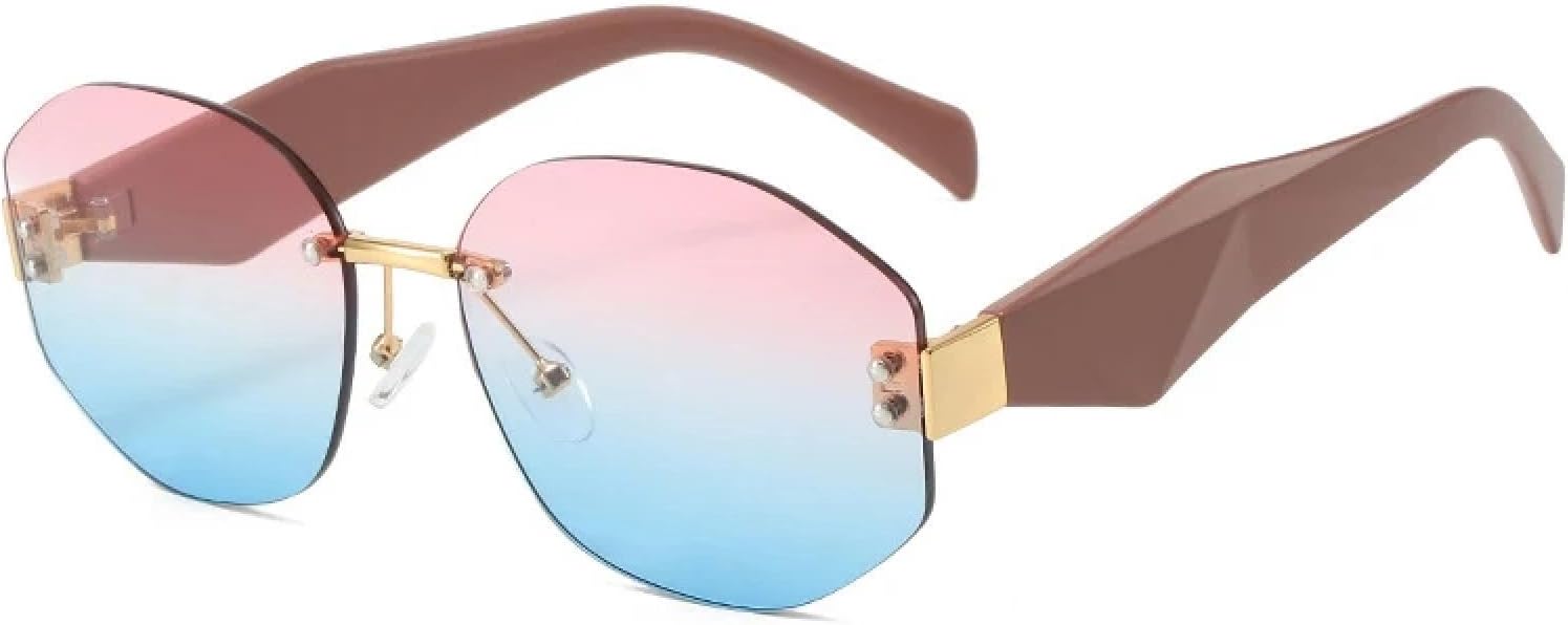 

Винтажные солнцезащитные очки без оправы для женщин и мужчин. Модные тренды. Солнцезащитные очки для улицы, вождения, защита от УФ-излучения UV400 TKKTLLT, Brown Pink Blue