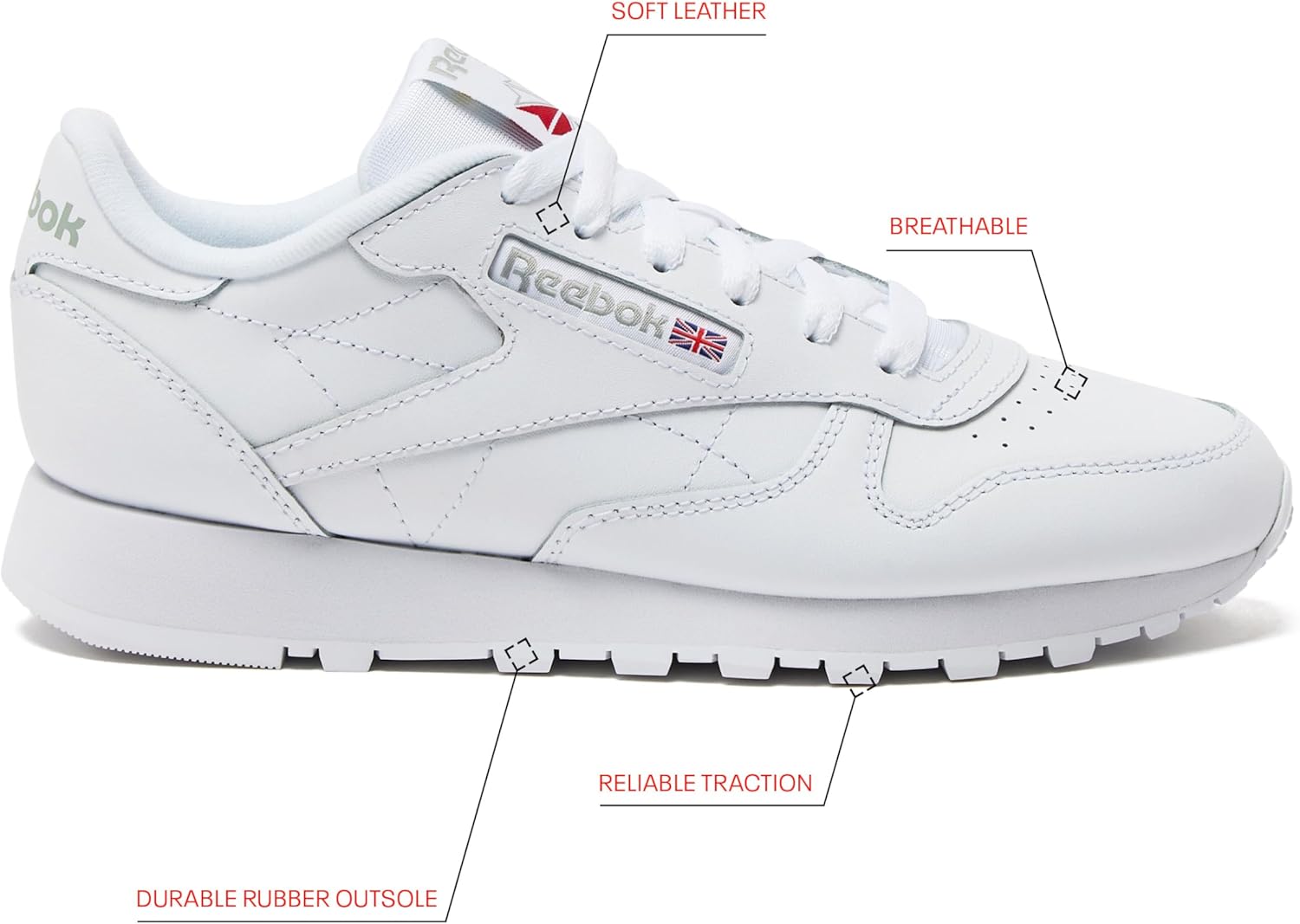 Кроссовки Reebok Classic Leather для мужчин, белый/серый — фото 3
