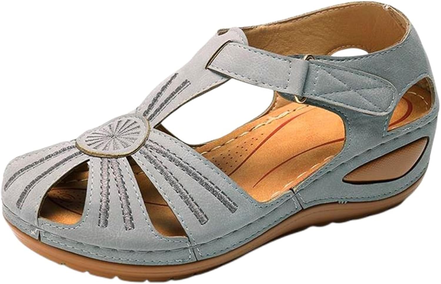 

Женские сандалии на танкетке, летние нарядные, закрытый носок, пляжные бохо с ремешком на щиколотке, удобные сандалии-слипоны в стиле гладиатор Generic, серый