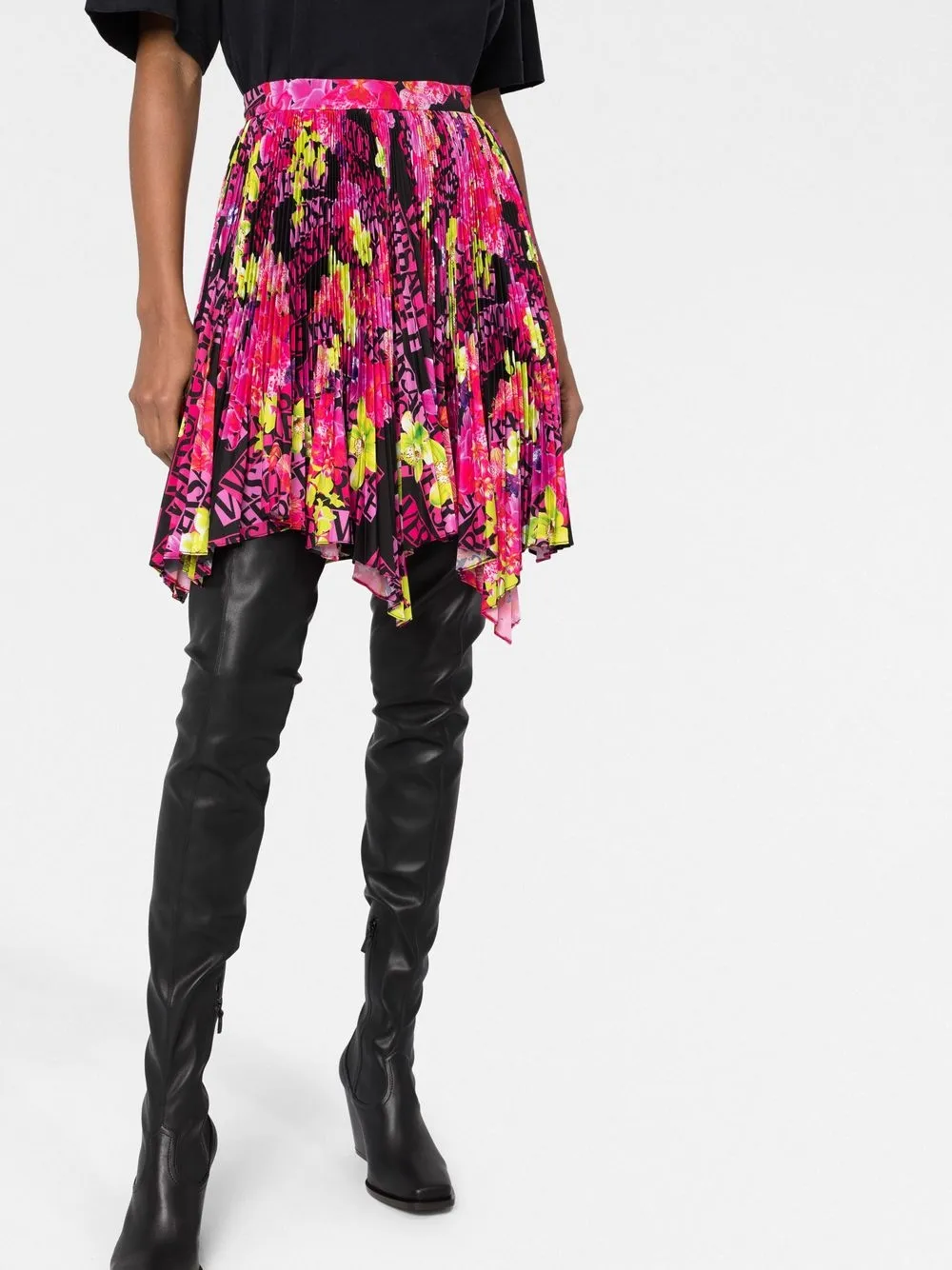 Плиссированная юбка асимметричного кроя с логотипом VERSACE, розовый — фото 3
