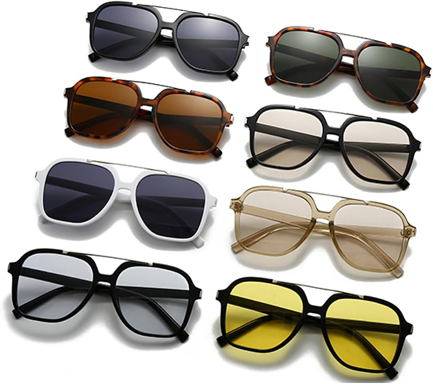 

bullabulling Модные солнцезащитные очки-пилот для женщин и мужчин в стиле ретро 70-х годов с двойной перемычкой, квадратные солнцезащитные очки, легкие солнцезащитные очки, Black Tea