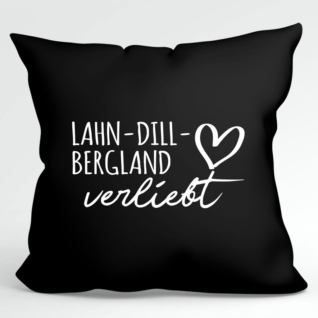 

УРАА! Подушка Lahn-Dill-Bergland in love Декоративный чехол на подушку без наполнения 40х40см Черный с названием любимого региона Hellweg Druckerei