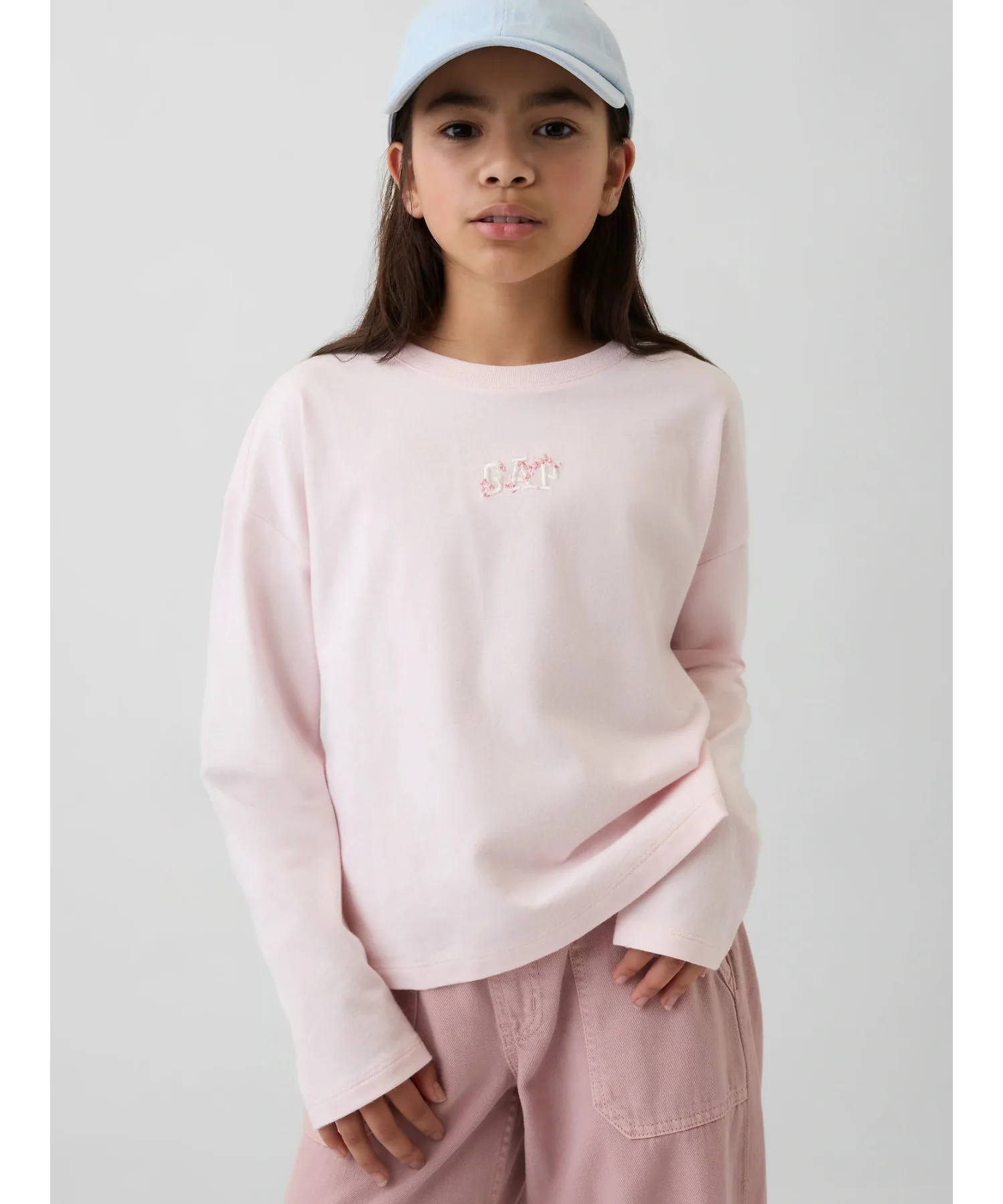 Детская футболка оверсайз GAP с логотипом SAKURA розовая — фото 3
