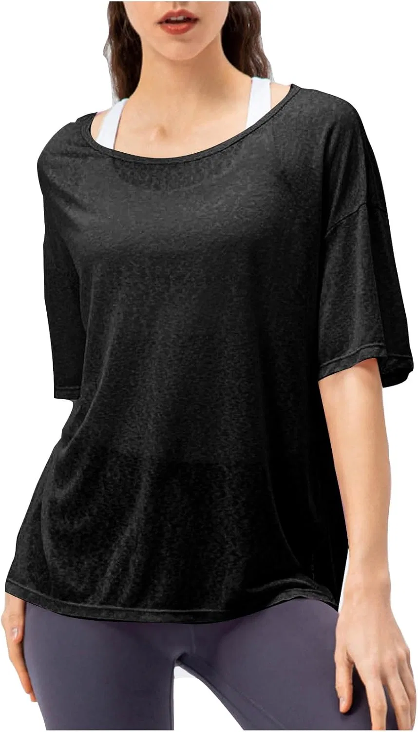 Футболка женская оверсайз с боковым разрезом, дышащая сетка, Black