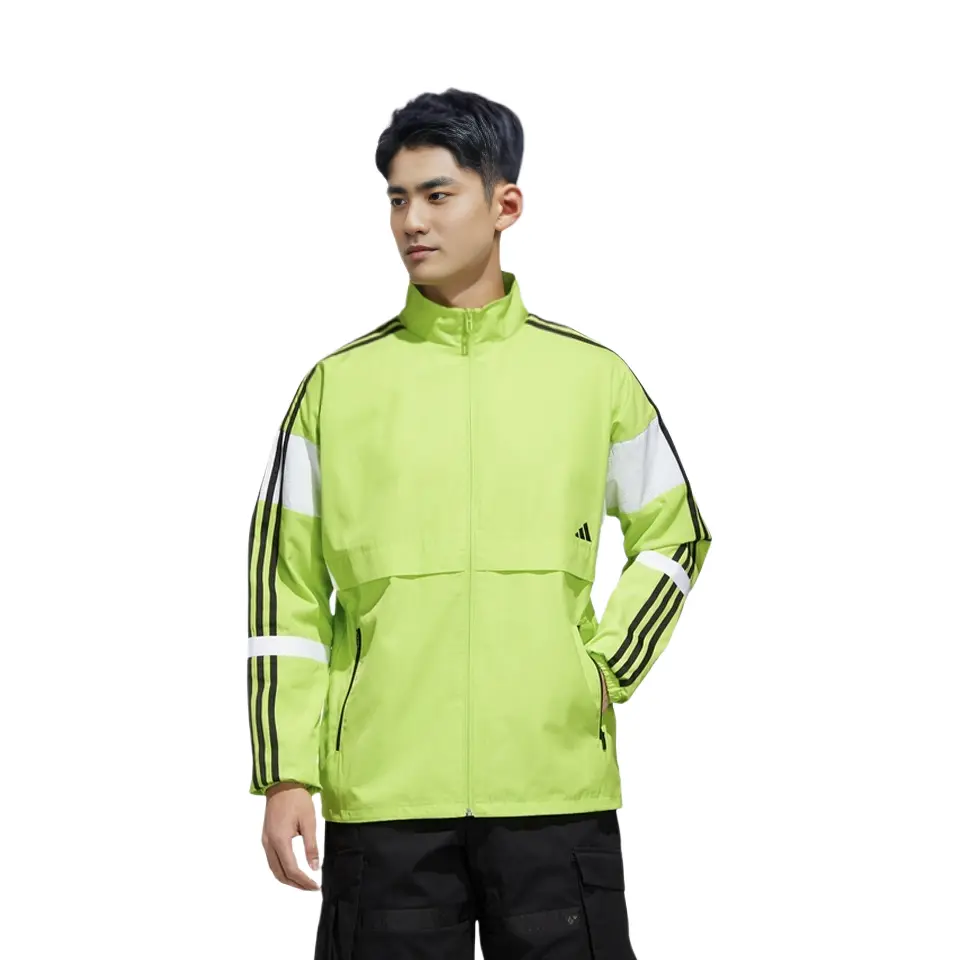 Куртка Adidas stand collar woven colorblock jacket fluorescent, зеленый — фото 3