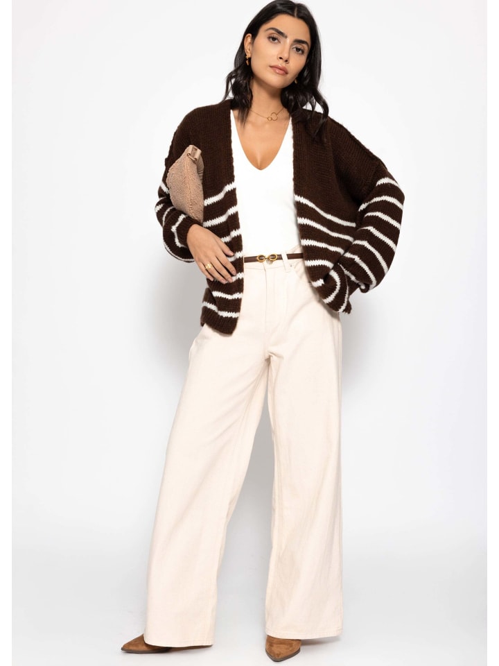 

Полосатый кардиган с внешними швами темно-коричневого цвета SASSYCLASSY