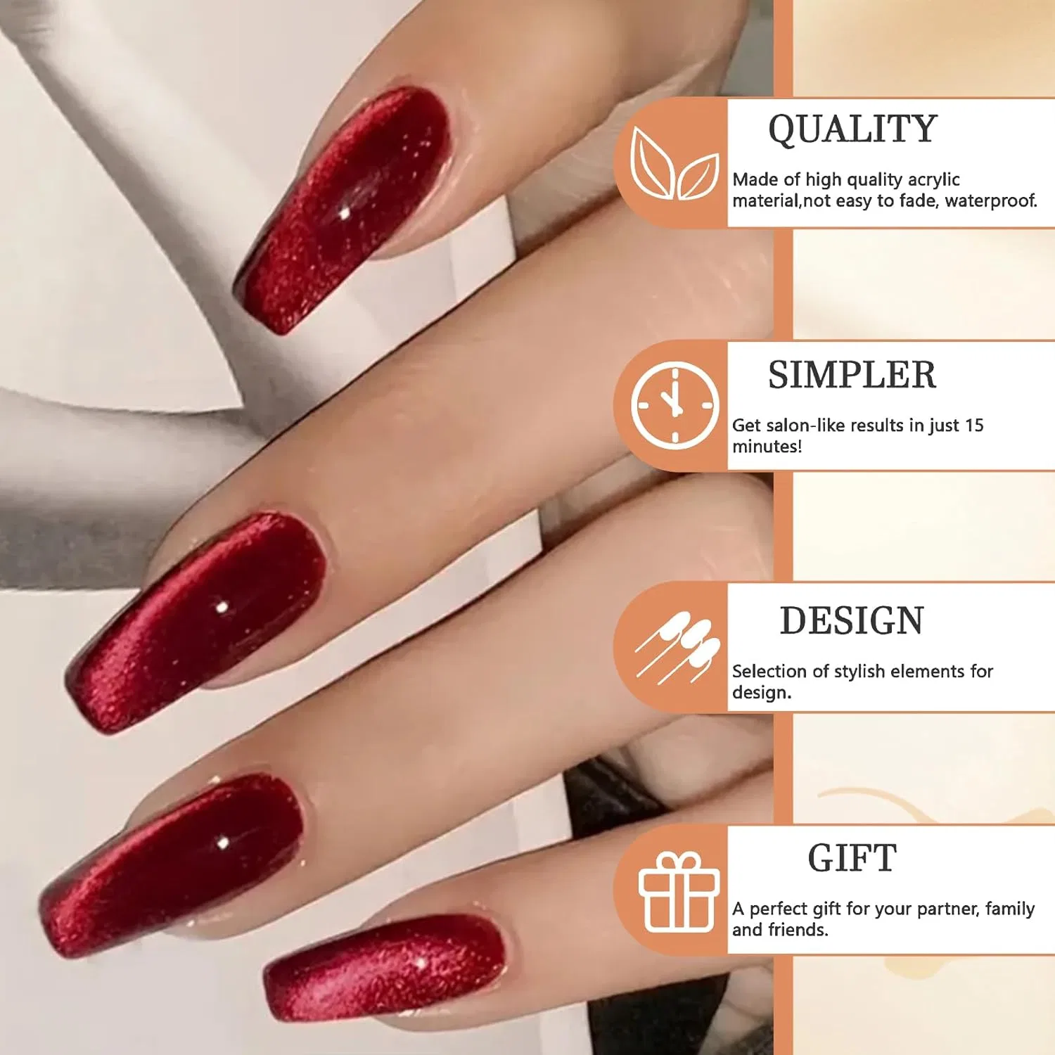 Накладные ногти GlamRays «Кошачий глаз» красные, квадратные, 30 шт. Glamrays — фото 4