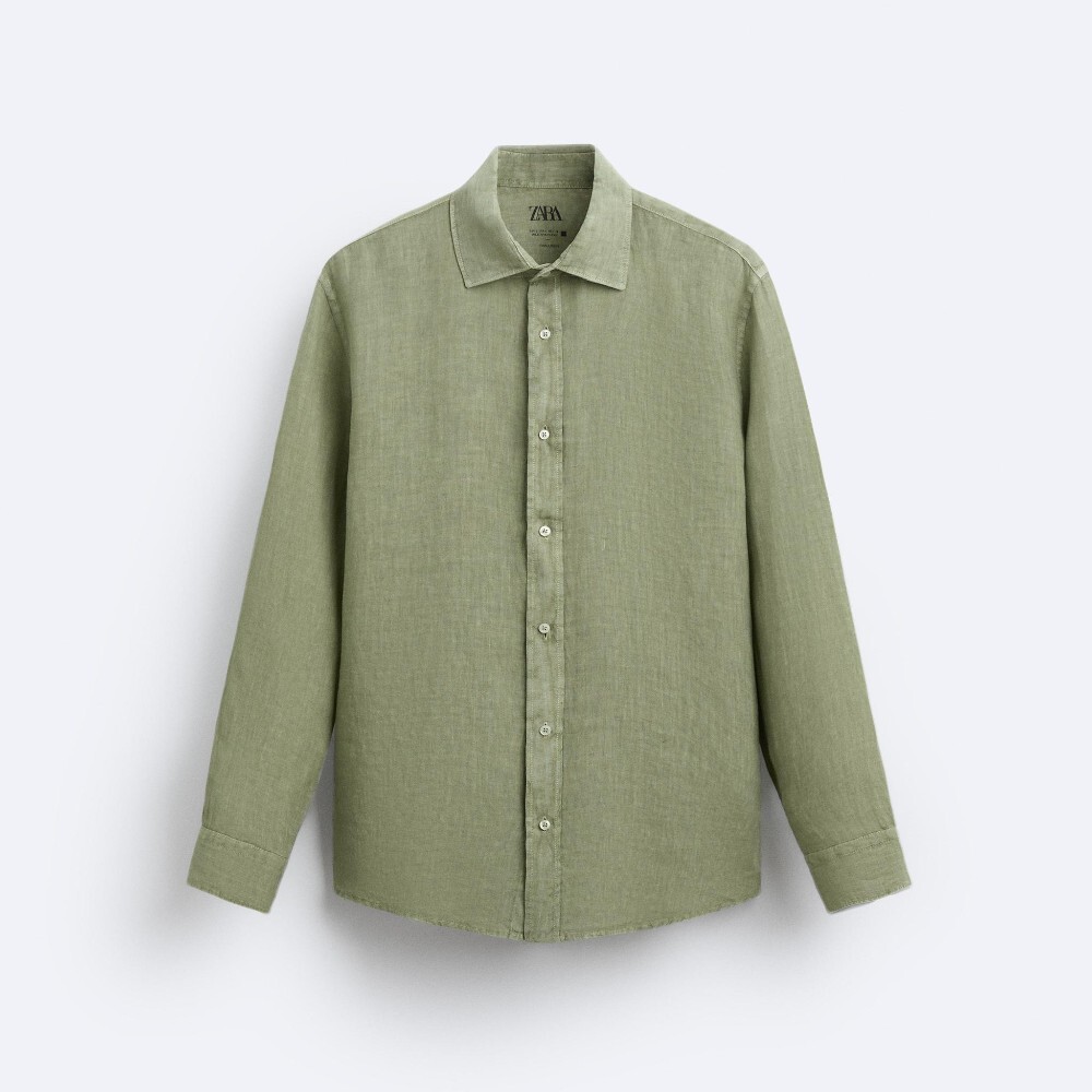 

Рубашка Zara 100% Linen, зеленый