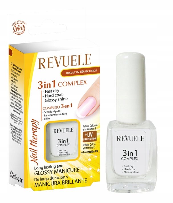 

Верхнее покрытие, ускоряющее высыхание лака для ногтей 3 в 1 / Revuele Nail Therapy (10 мл)