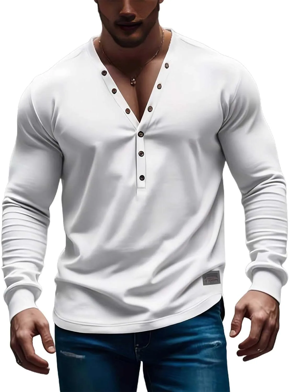 

Мужская футболка V-образным вырезом Fitness Henley, свободная с длинными рукавами Cambkatl