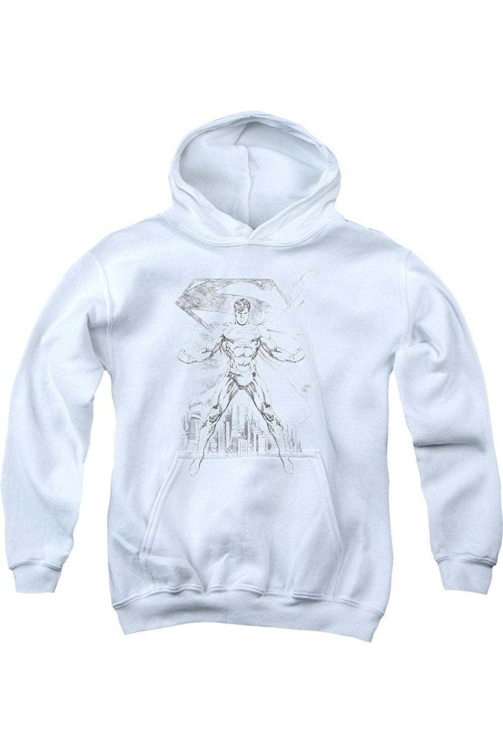 

Супермен Супер Скетч молодежная толстовка с капюшоном Gildan, белый