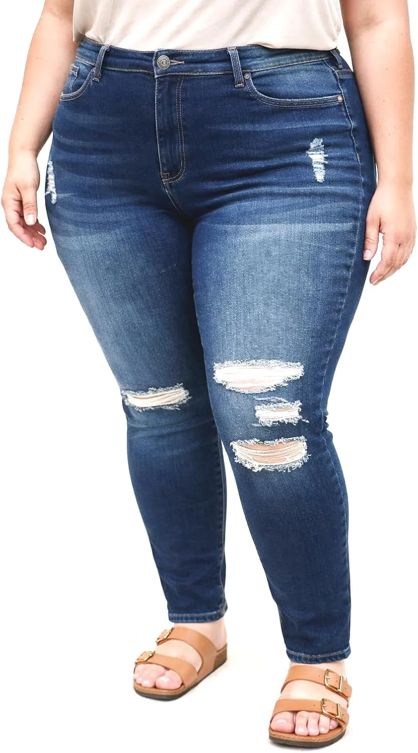 

Jack David женские джинсы Plus Size Stretch с потертостями и разрывами синего цвета 1826 JEANS /Jack David