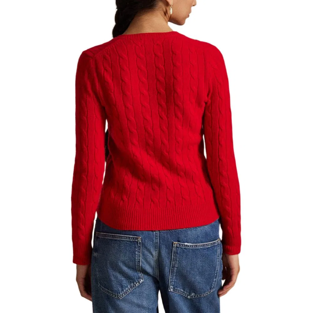 Свитер с вязаным узором "коса" и вышитым логотипом Polo Pony Polo Ralph Lauren, Autumn Red — фото 4