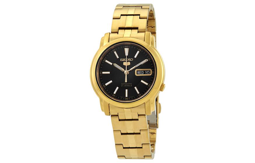 

SEIKO Часы 5 Automatic Mechanical Movement Gold Plated Strap Watch 37mm Men's Watch Black Dial SNKL88