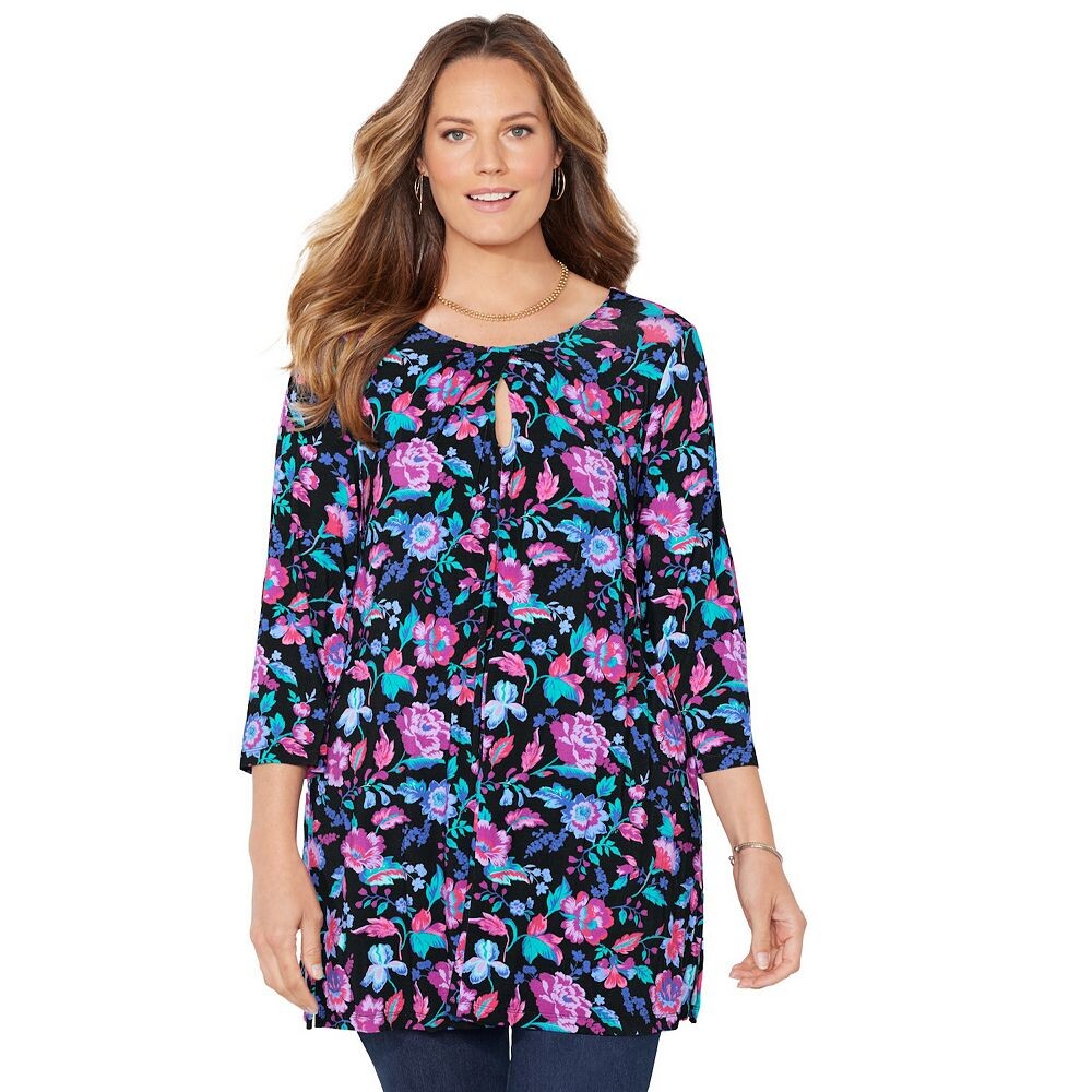 

Женская распашная туника больших размеров Katerinas Liz&me Catherines, цвет Black Multi Floral