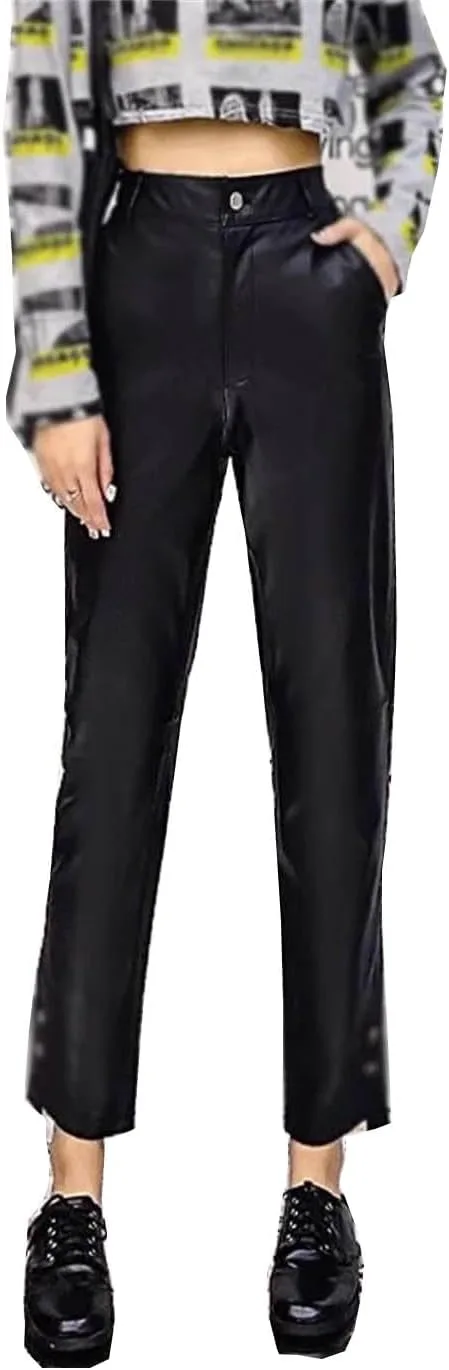 

Женские кожаные брюки до щиколотки с эластичным поясом