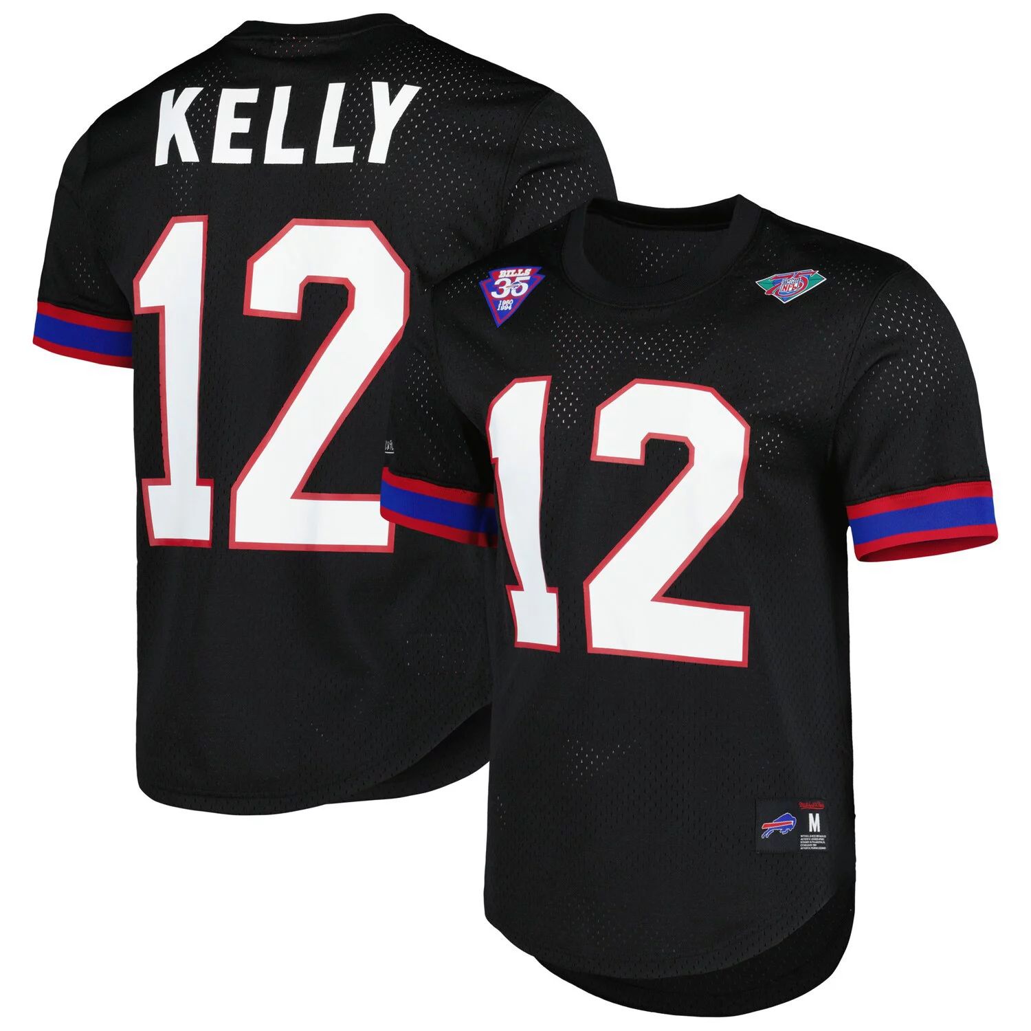 

Мужская футболка Mitchell & Ness Jim Kelly Black Buffalo Bills с именем и номером игрока в отставке