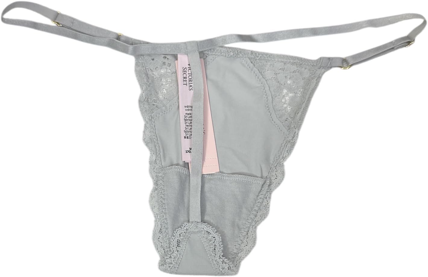 Трусики V-стринг Victoria's Secret с кружевной отделкой, гладкие, регулируемые, серые, мягкие, тянущиеся, комфортные, новые, Gray — фото 2