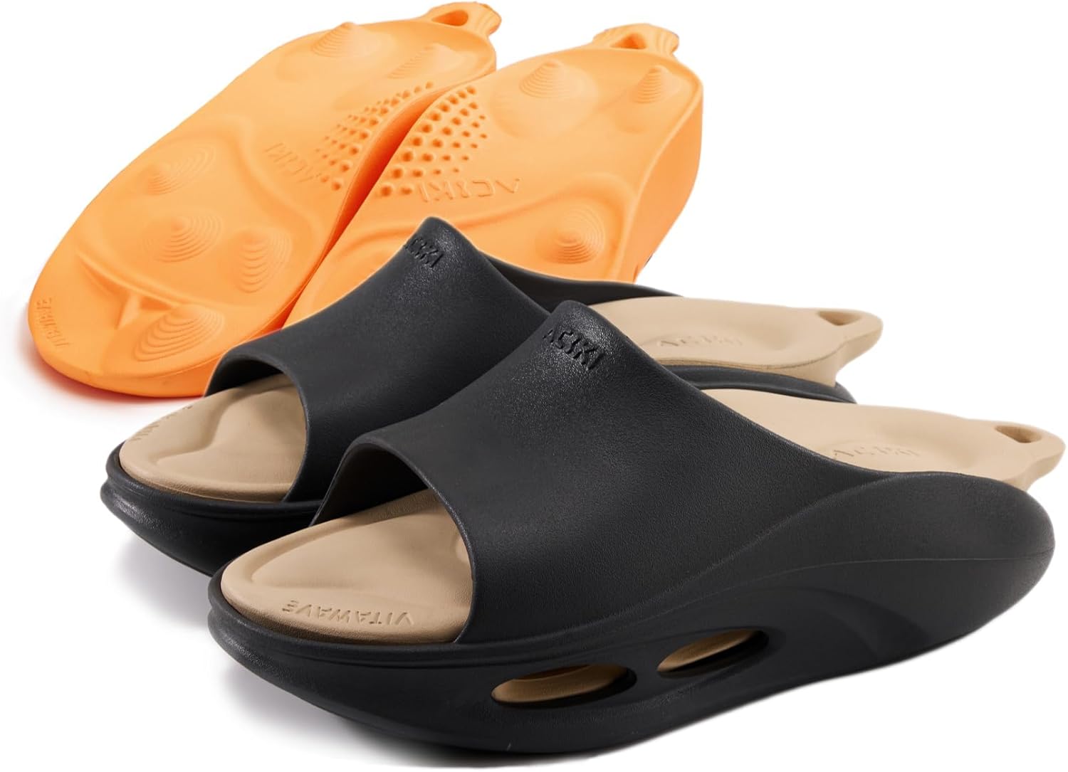 

Восстановительные сандалии с 2 сменными стельками - тапочки с поддержкой свода 2025 года для мужчин и женщин, ортопедические сандалии с открытым носком для ходьбы при плантарном фасците Aciki, черный