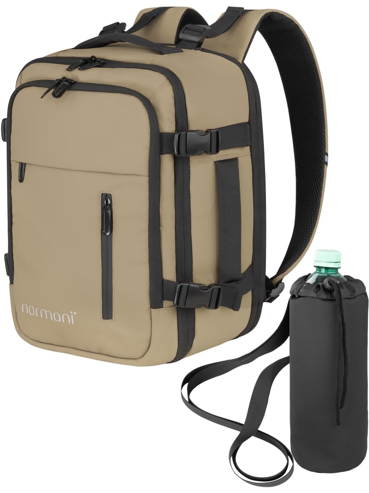 

Normani Расширяемый рюкзак для ручной клади с карманом для бутылки, бежевого цвета