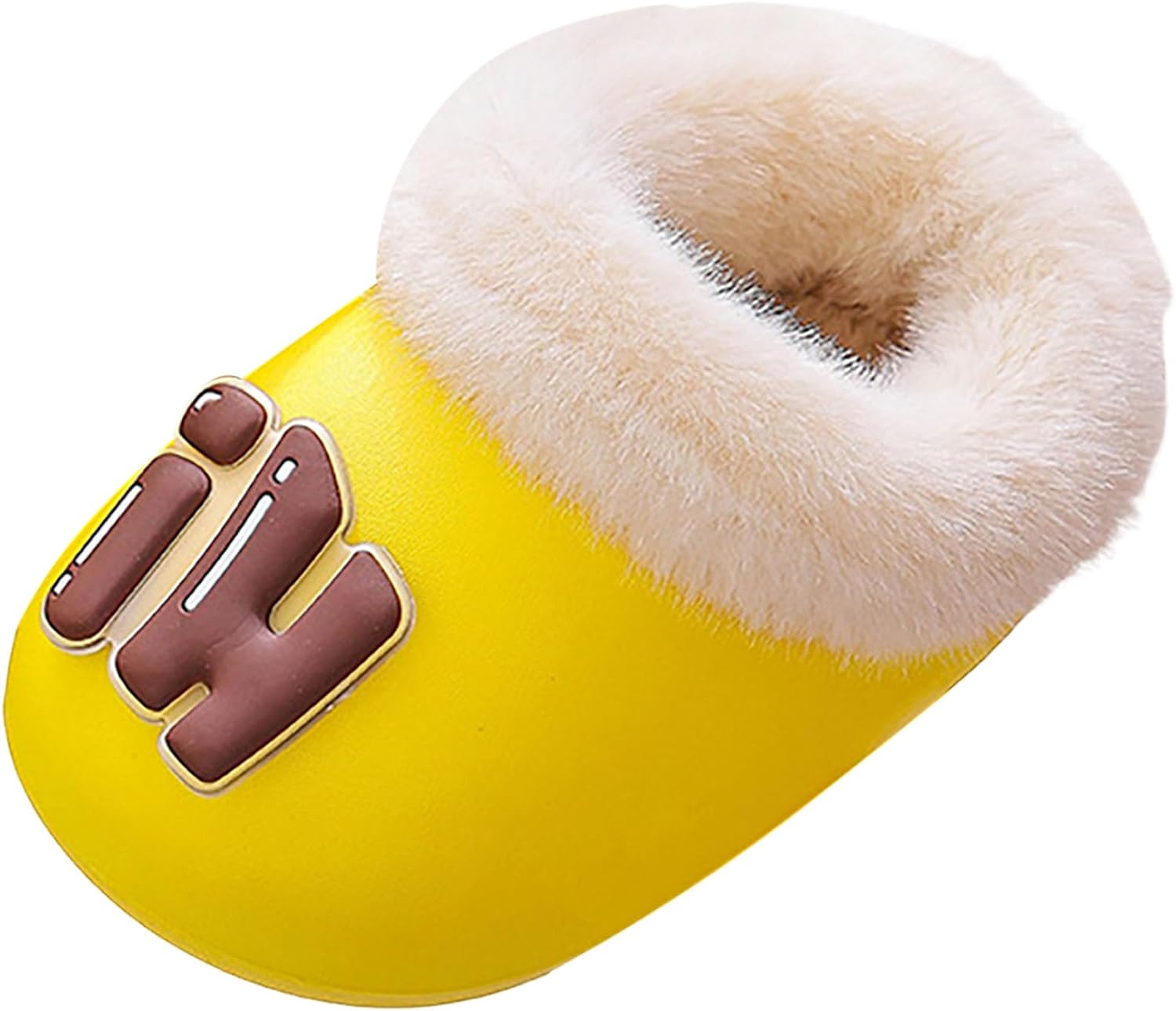 

IWIHMIV милые тапочки для детей, нескользящие, для девочек и мальчиков, удобные зимние плюшевые теплые тапочки, светло-желтый