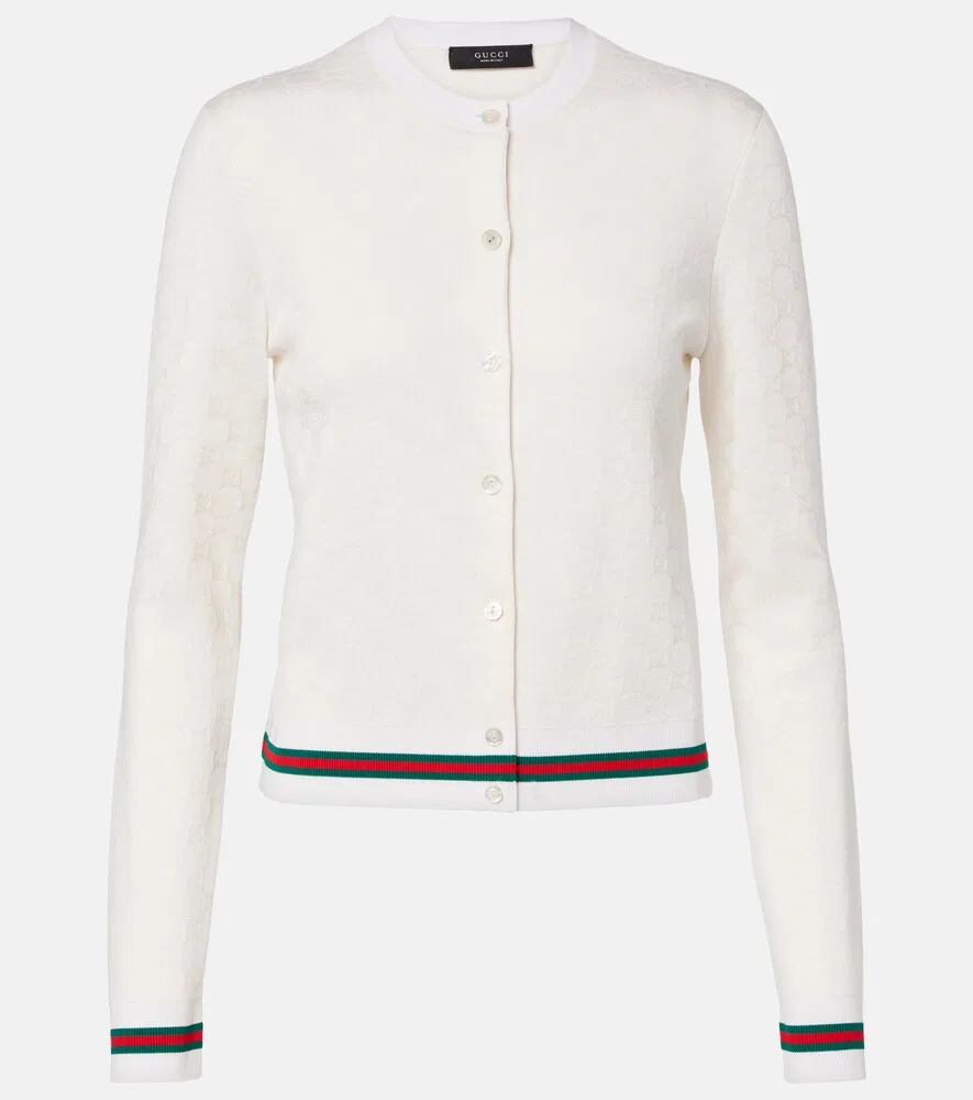 Кардиган Gucci Жаккардовый, с логотипом GG, белый