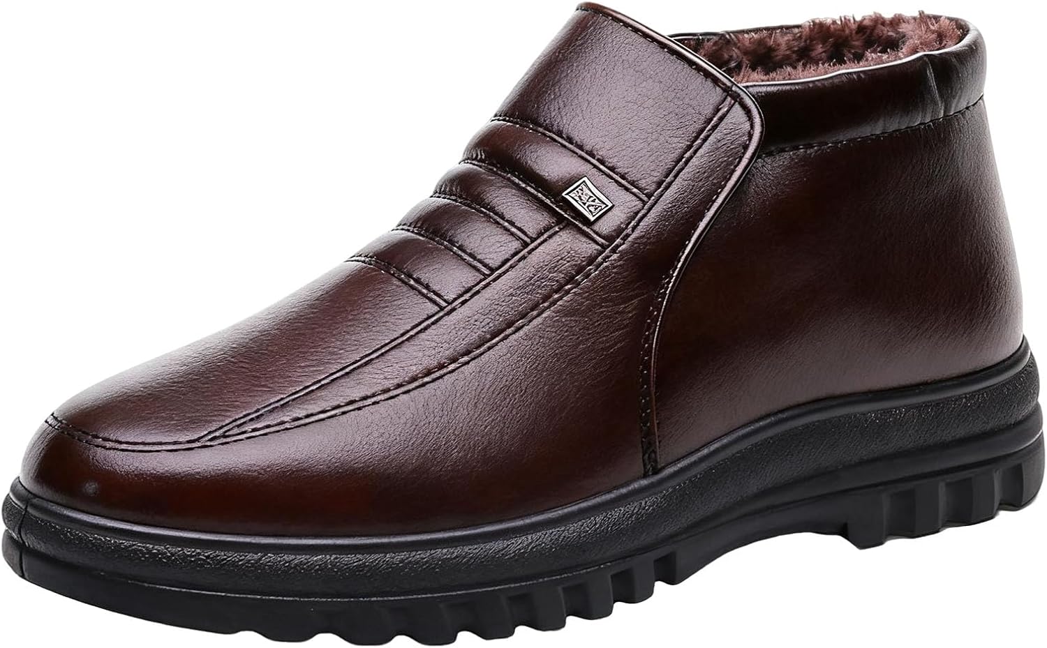 

Мужские зимние ботинки на платформе NXNBHSL, кожаные, с удобной мягкой подкладкой из меха, противоскользящей толстой подошвой, ботинки до щиколотки для холодной погоды и работы на улице, темно-коричневый