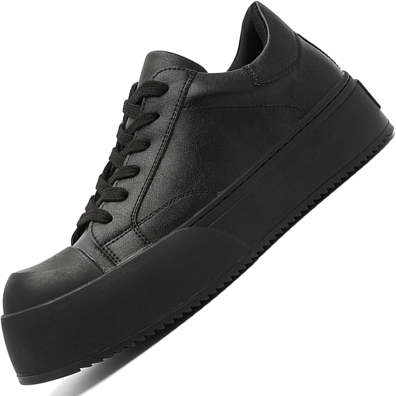 

Мужские модные кроссовки на платформе из кожи с массивной подошвой, повседневные шнурованные для ежедневной носки и работы Gezykao, черный