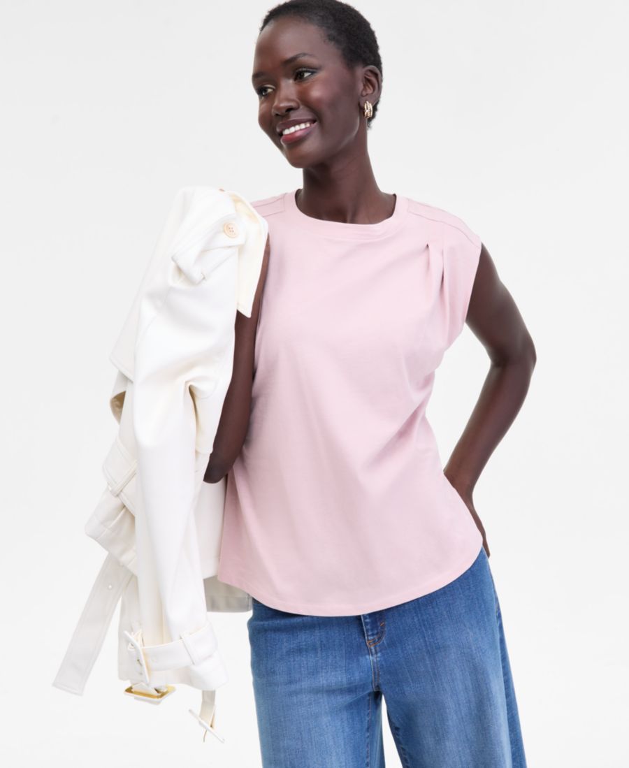 

Женская футболка с плиссированными плечами и короткими рукавами, эксклюзивно от Macy's INC International Concepts, Pale Mauve