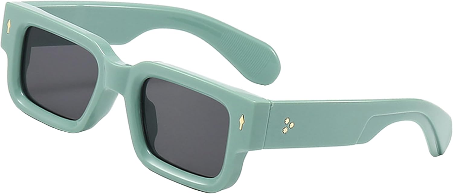 

Солнцезащитные очки в толстой квадратной оправе для женщин и мужчин, модные массивные прямоугольные солнцезащитные очки черного цвета с защитой от УФ-излучения UV400 Teumire, A06 Green/Grey