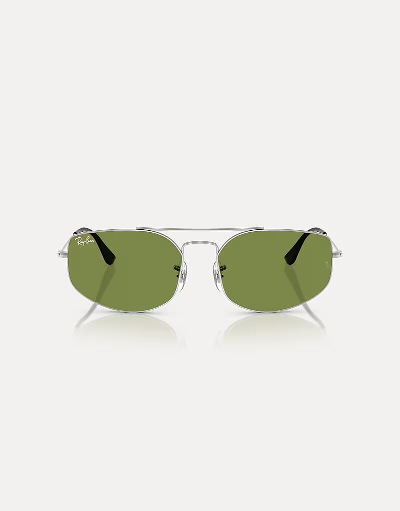 

Солнцезащитные очки Ray-Ban Explorer v необычной формы с зелеными линзами серебристого цвета