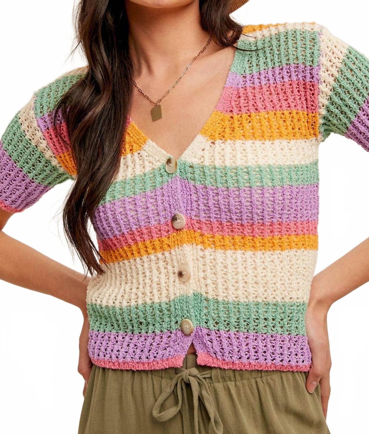 

Радужный вязаный кардиган Happy Day с коротким рукавом Hem & Thread, Rainbow