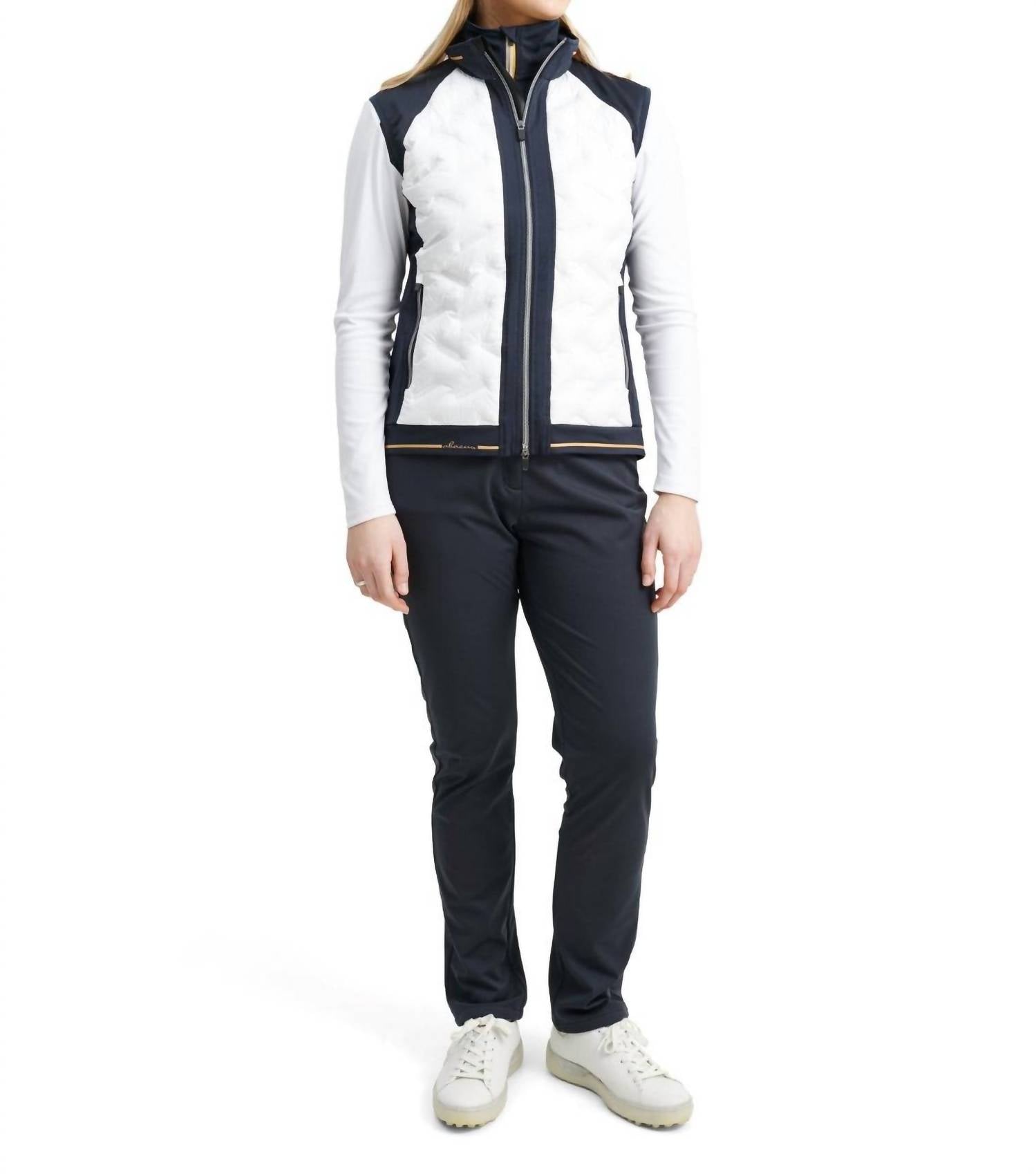 

Женский жилет Grove Hybrid в цвете Navy White Abacus Sportswear US