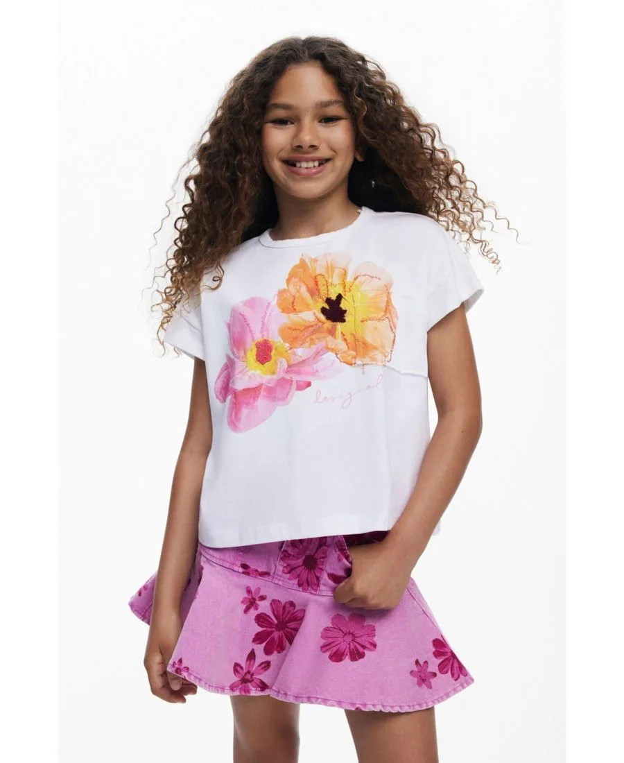 Desigual Детская футболка с коротким рукавом, вышитая цветами