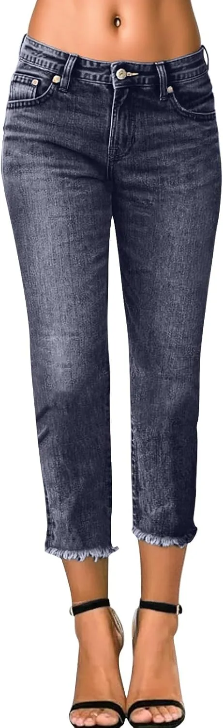 

Женские джинсы capris с прямыми штанинами, стретч, потертые