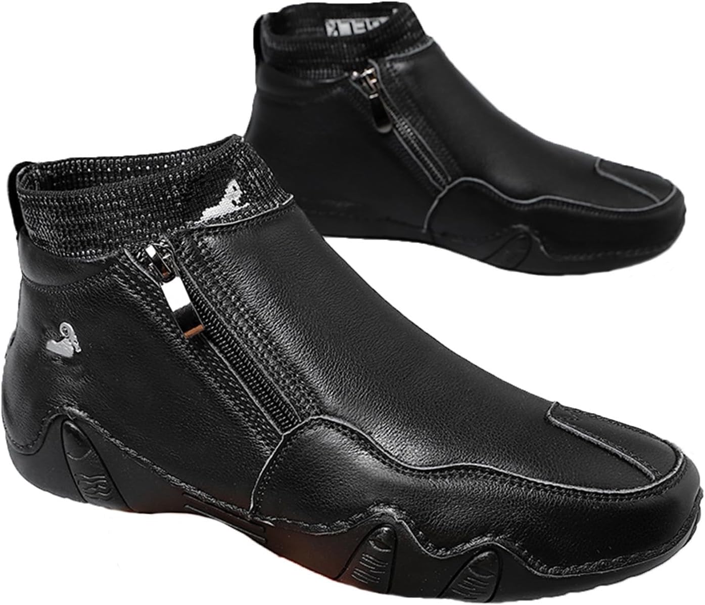 

Мужские повседневные кожаные лоферы RiceelSor с высоким верхом, ручной прошивкой, боковой молнией, ботинки чукка для вождения, на щиколотку, полностью утепленные мехом, теплые, нескользящие, водонепроницаемые, модель для делового стиля, черный