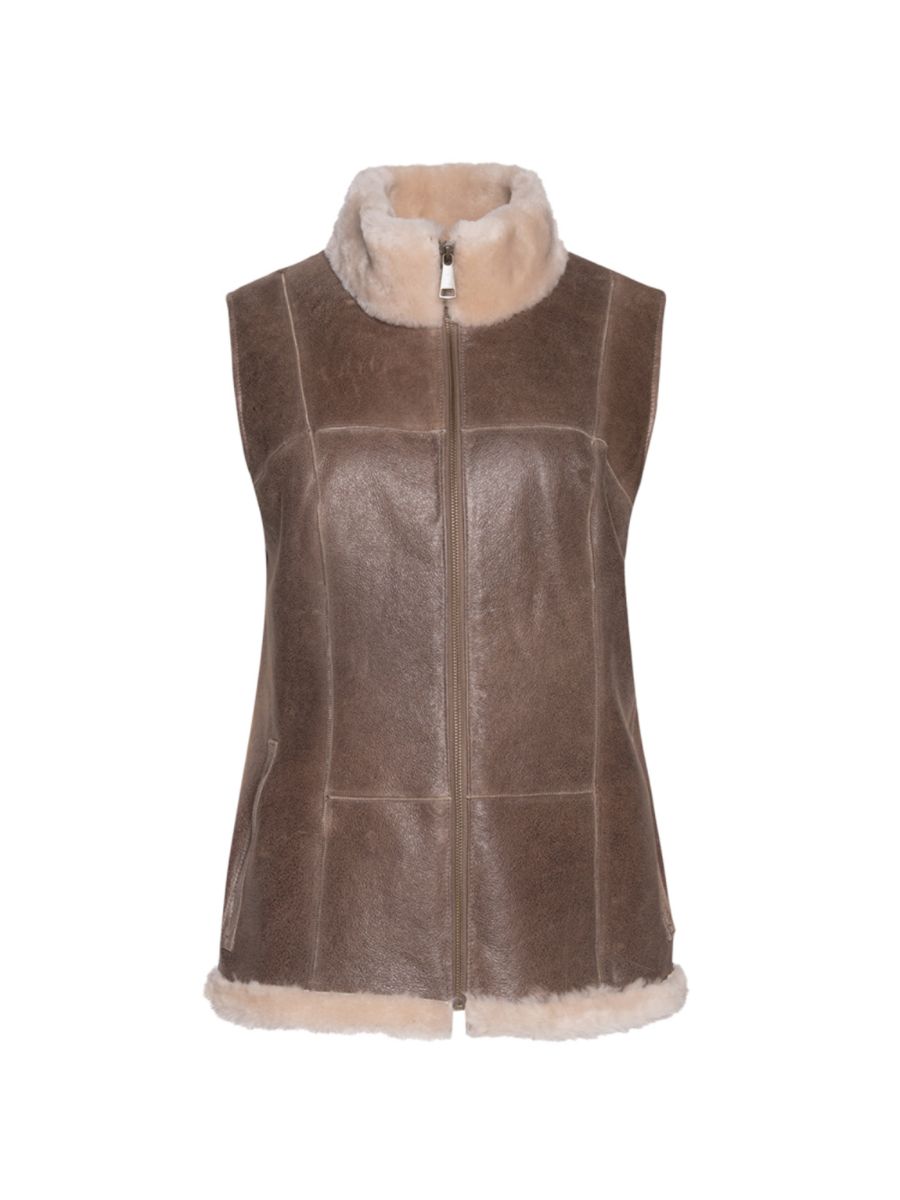 

Жилет из искусственной овчины с воротником-стойкой Made For Generations Ultralite на молнии WOLFIE FURS, цвет Antique Cream