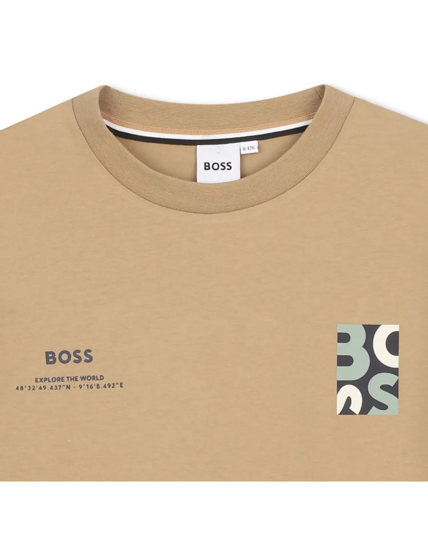 Футболка для мальчика с короткими рукавами с рисунком спереди из хлопка BOSS Kidswear, Natural — фото 4
